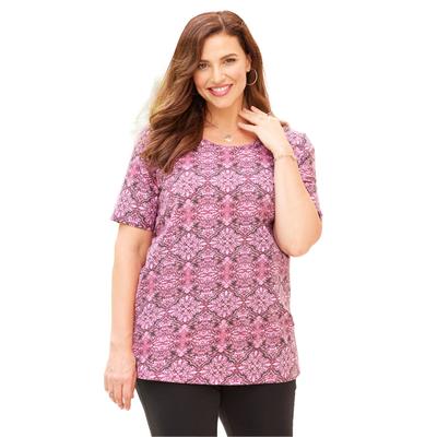 Plus Size Women's Suprema Ultra-Soft Scoopneck Tee by Catherines in Pink Medallion (Size 5X)