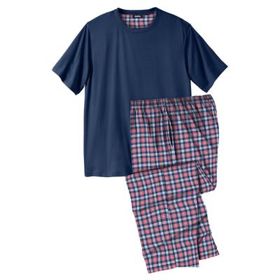 Men's Big & Tall Jersey Knit Plaid Pajama Set by KingSize in Navy Red Plaid (Size 3XL) Pajamas