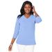 Plus Size Women's Stretch Cotton V-Neck Tee by Jessica London in French Blue (Size 12) 3/4 Sleeve T-Shirt