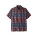 Men's Big & Tall Short-Sleeve Plaid Sport Shirt by KingSize in Navy Madras (Size 6XL)