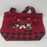 Disney Other | Disney Parks Mickey Minnie Mouse Holiday Christmas Large Tote Bag Plaid Red | Color: Red | Size: Os