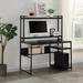 Lik.lily Home Office Computer Desk w/ 2-Tier Bookshelf & Open Storage Shelf/Equipped w/ Removable Monitor Riser in Black/Yellow | Wayfair