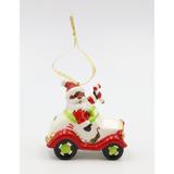 The Holiday Aisle® African American Santa Driving Car Hanging Figurine Ornament Ceramic/Porcelain in White | 2.75 H x 1.625 W x 3.125 D in | Wayfair
