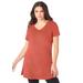 Plus Size Women's Short-Sleeve V-Neck Ultimate Tunic by Roaman's in Sunset Coral (Size 1X) Long T-Shirt Tee