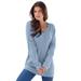 Plus Size Women's Fine Gauge Drop Needle V-Neck Sweater by Roaman's in Pale Blue (Size M)