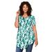 Plus Size Women's Swing Ultra Femme Tunic by Roaman's in Soft Jade Abstract Leaves (Size 34/36) Short Sleeve V-Neck Shirt