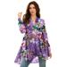 Plus Size Women's Fit-and-Flare Crinkle Tunic by Roaman's in Violet Paisley Garden (Size 20 W) Long Shirt Blouse