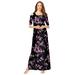 Plus Size Women's Ultrasmooth® Fabric Cold-Shoulder Maxi Dress by Roaman's in Purple Rose Floral (Size 26/28) Long Stretch Jersey