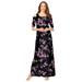 Plus Size Women's Ultrasmooth® Fabric Cold-Shoulder Maxi Dress by Roaman's in Purple Rose Floral (Size 22/24) Long Stretch Jersey