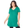 Plus Size Women's Short-Sleeve V-Neck Ultimate Tunic by Roaman's in Tropical Emerald (Size 3X) Long T-Shirt Tee