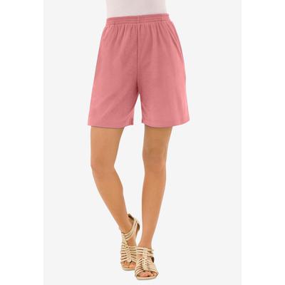 Plus Size Women's Plus Size Soft Knit Pull-On Short by Roaman's in Desert Rose (Size 6X) Pull On Elastic Waist