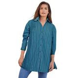 Plus Size Women's Kate Tunic Big Shirt by Roaman's in Deep Teal Multi Stripe (Size 22 W) Button Down Tunic Shirt