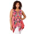 Plus Size Women's Handkerchief-Hem Tunic Tank by Roaman's in Sunset Coral Floral Print (Size 26/28) Long Shirt