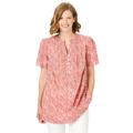 Plus Size Women's Pintucked Half-Button Tunic by Woman Within in Sweet Coral Blooming Ditsy (Size 4X)
