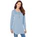 Plus Size Women's Fine Gauge Drop Needle Henley Sweater by Roaman's in Pale Blue (Size M)