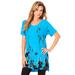 Plus Size Women's Printed Slub Tunic by Roaman's in Ocean Abstract (Size 38/40) Long Shirt