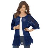 Plus Size Women's Scallop-Trim Crochet Cardigan by Roaman's in Evening Blue (Size L)