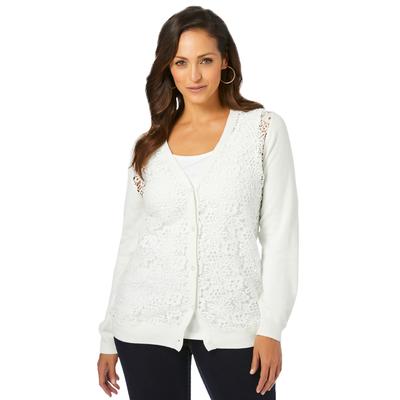 Plus Size Women's Crochet Button-front Cardigan by Jessica London in White (Size 3X)