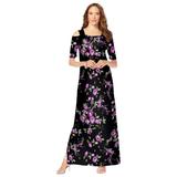 Plus Size Women's Ultrasmooth® Fabric Cold-Shoulder Maxi Dress by Roaman's in Purple Rose Floral (Size 42/44) Long Stretch Jersey