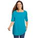 Plus Size Women's Perfect Elbow-Sleeve Square-Neck Tee by Woman Within in Pretty Turquoise (Size 1X) Shirt