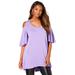 Plus Size Women's Cold-Shoulder Ultra Femme Tunic by Roaman's in Vintage Lavender Rhinestone (Size 14/16) Long Shirt