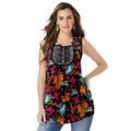 Plus Size Women's Angel Chiffon Blouse by Roaman's in Black Wildflower Print (Size 16 W) Top