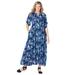 Plus Size Women's Roll-Tab Sleeve Crinkle Shirtdress by Woman Within in Navy Painterly Bouquet (Size 26 W)