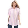 Plus Size Women's Short-Sleeve Button Down Seersucker Shirt by Woman Within in Rose Pink Rainbow Stripe (Size 6X)