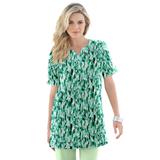 Plus Size Women's Print Notch-Neck Soft Knit Tunic by Roaman's in Green Mint Brushstroke (Size M) Short Sleeve T-Shirt