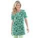 Plus Size Women's Print Notch-Neck Soft Knit Tunic by Roaman's in Green Mint Brushstroke (Size M) Short Sleeve T-Shirt