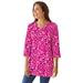 Plus Size Women's Perfect Printed Three-Quarter-Sleeve V-Neck Tunic by Woman Within in Raspberry Sorbet Field Floral (Size 22/24)
