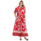 Plus Size Women's Roll-Tab Sleeve Crinkle Shirtdress by Woman Within in Vivid Red Bloom Flower (Size 26 W)