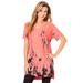 Plus Size Women's Printed Slub Tunic by Roaman's in Sunset Coral Abstract (Size 18/20) Long Shirt