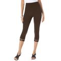 Plus Size Women's Lace-Trim Essential Stretch Capri Legging by Roaman's in Chocolate (Size 3X) Activewear Workout Yoga Pants