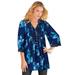 Plus Size Women's Juliet Lace Big Shirt by Roaman's in Navy Watercolor Bouquet (Size 34 W) Long Shirt Blouse