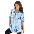 Plus Size Women's English Floral Big Shirt by Roaman's in Pale Blue Romantic Rose (Size 16 W) Button Down Tunic Shirt Blouse