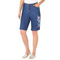 Plus Size Women's Stretch Jean Bermuda Short by Woman Within in Medium Stonewash Floral Embroidery (Size 36 W)