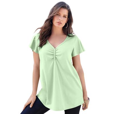 Plus Size Women's Flutter-Sleeve Sweetheart Ultimate Tee by Roaman's in Green Mint (Size 26/28) Long T-Shirt Top