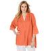 Plus Size Women's Hi-Low Linen Tunic by Jessica London in Tropical Melon (Size 16 W) Long Shirt