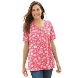 Plus Size Women's Perfect Printed Short-Sleeve V-Neck Tee by Woman Within in Sweet Coral Butterfly Ditsy (Size 5X) Shirt
