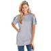 Plus Size Women's Short-Sleeve Cold-Shoulder Tee by Woman Within in Heather Grey Ditsy Embroidery (Size 38/40) Shirt