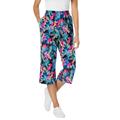 Plus Size Women's Elastic-Waist Knit Capri Pant by Woman Within in Black Multi Tropicana (Size M)