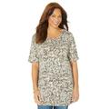 Plus Size Women's Easy Fit Short Sleeve Scoopneck Tee by Catherines in Coffee Batik Floral (Size 1X)