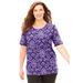 Plus Size Women's Suprema® Ultra-Soft Scoopneck Tee by Catherines in Deep Grape Textured Damask (Size 1X)