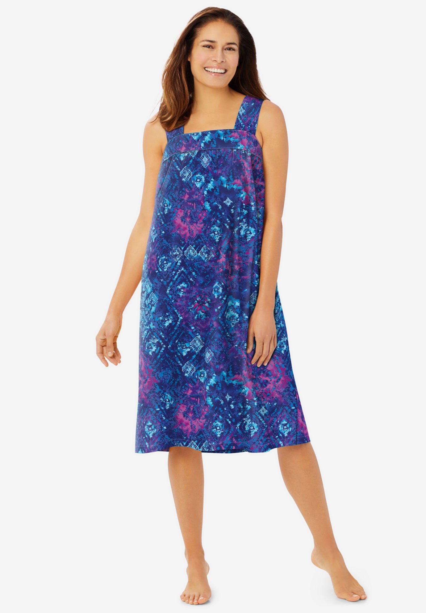 Plus Size Women's Print Sleeveless Square Neck Lounger by Dreams & Co. in Evening Blue Tie Dye (Size 3X)