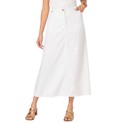 Plus Size Women's Complete Cotton A-Line Skirt by Roaman's in White Denim (Size 14 W)