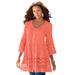 Plus Size Women's Illusion Lace Big Shirt by Roaman's in Dusty Coral (Size 36 W) Long Shirt Blouse