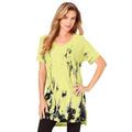 Plus Size Women's Printed Slub Tunic by Roaman's in Lemon Mist Abstract (Size 30/32) Long Shirt