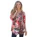 Plus Size Women's Tara Pleated Big Shirt by Roaman's in Sunset Coral Paisley Garden (Size 30 W) Top