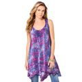 Plus Size Women's Smocked Racerback Tunic by Roaman's in Vivid Berry Multi (Size 20 W) Long Tank Top Blouse